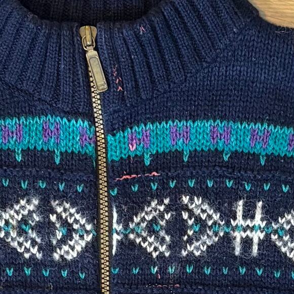 VTG 90s REI Nordic Sweater Fair Isle Wool Blend 1/4 Zip Blue Mens Size XL - Picture 3 of 8